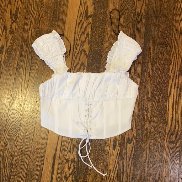 NWT Forever 21 Pleated Lace-Up White Crop Top - Picture 6 of 11